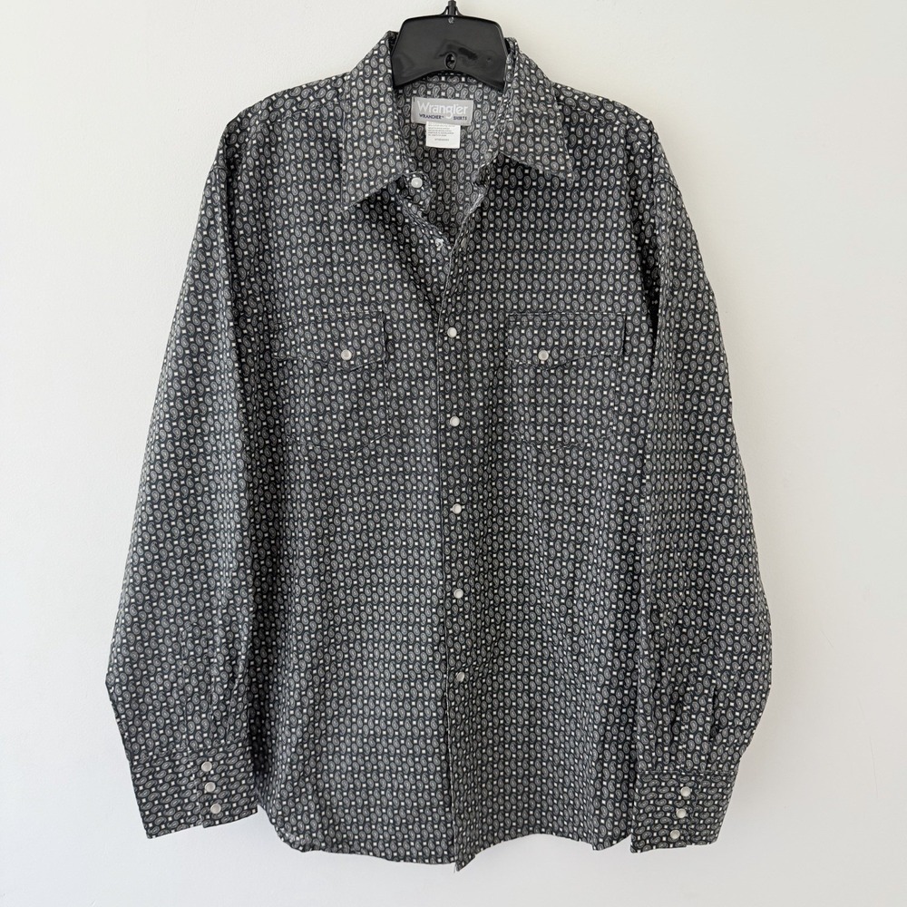 Wrangler Wrancher Pearl Snap Shirt L Paisley Print Cowboy Western Button Up - Picture 2 of 7